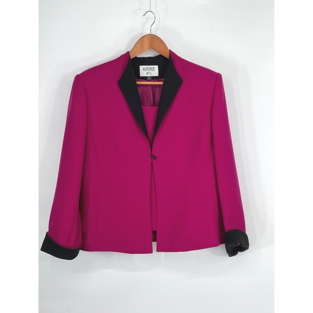 Kasper A.S.L. Womens Blazer Set 16 Jacket Camisole Pink Black Contrast